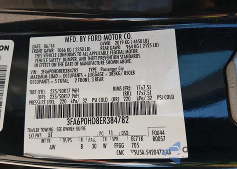 2014 Ford Fusion Se z USA, uszkodzony, nr VIN 3FA6P0HD8ER384782